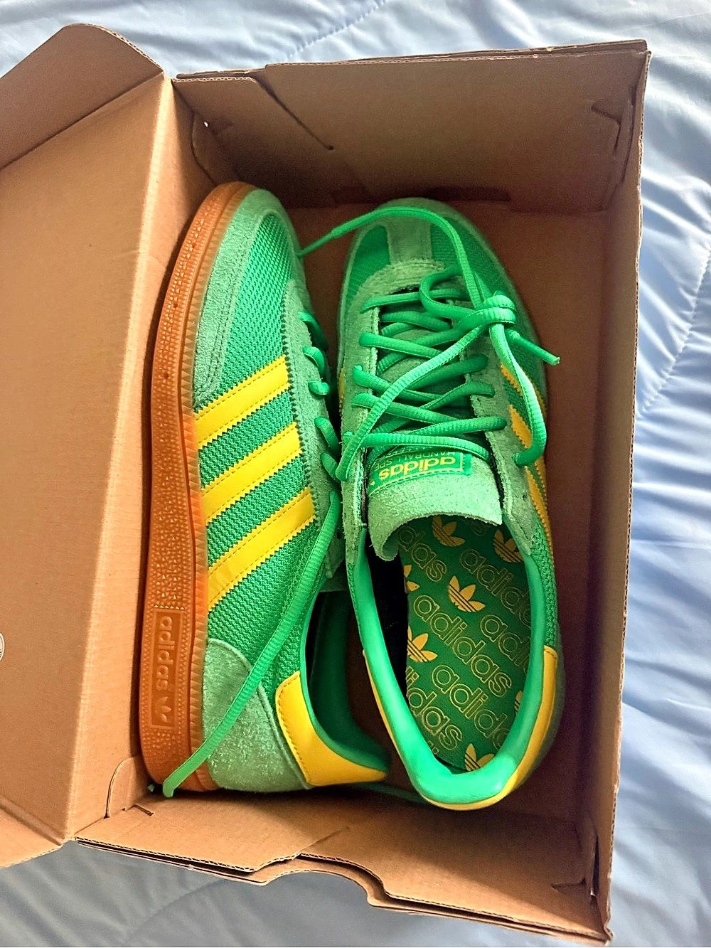 adidas Handball Spezial Green & Yellow US 8.5 NIB unisex women 9.5 Men 8.5
